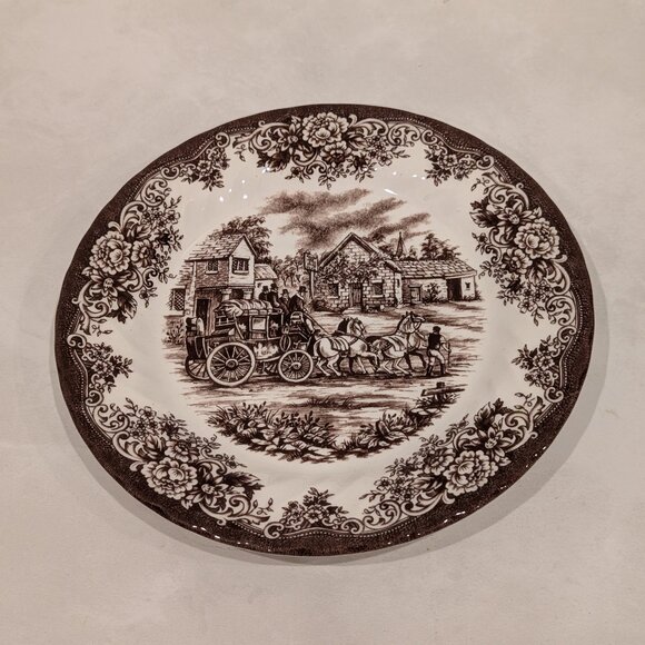 Royal Stafford Coaching Scene Brown and White Salad Plate, Swirl Pattern - Picture 1 of 6